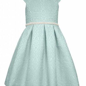 Bonnie Jean Aqua Jacquard Bodice & Pearl Belt Pleated Chiffon Dress Girls Size 1